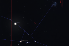 Jupiter,Aldebaran, Plejaden (Stellarium)